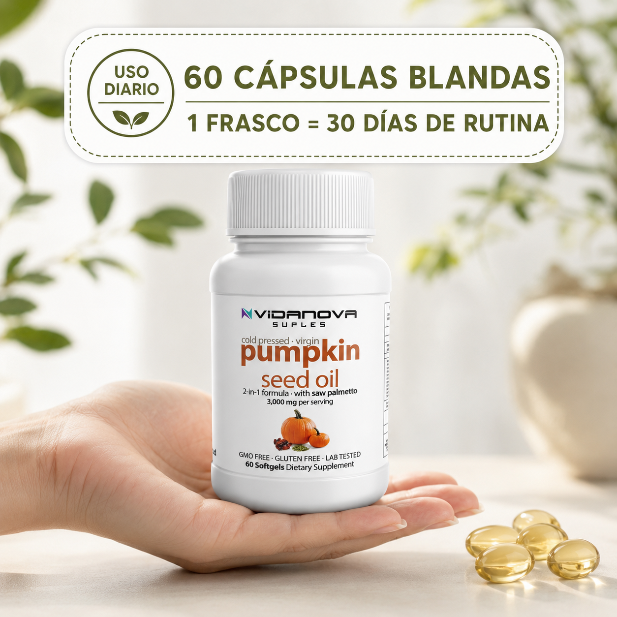 Aceite de semilla de calabaza para el bienestar urinal masculino