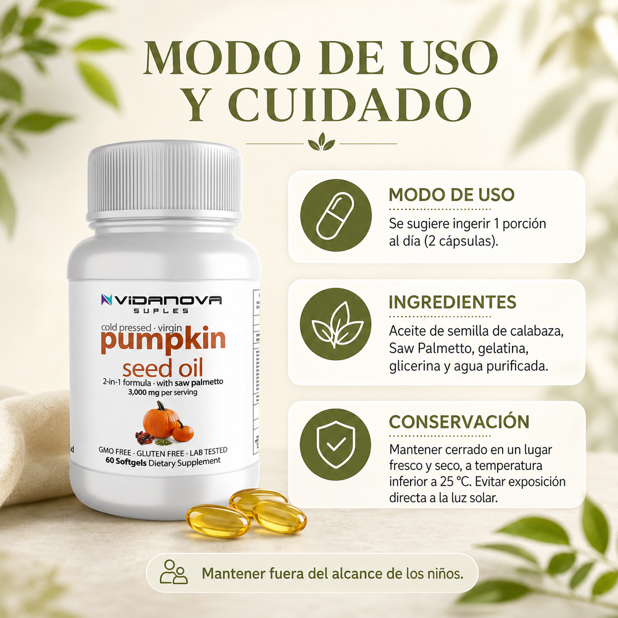 Aceite de semilla de calabaza para el bienestar urinal masculino